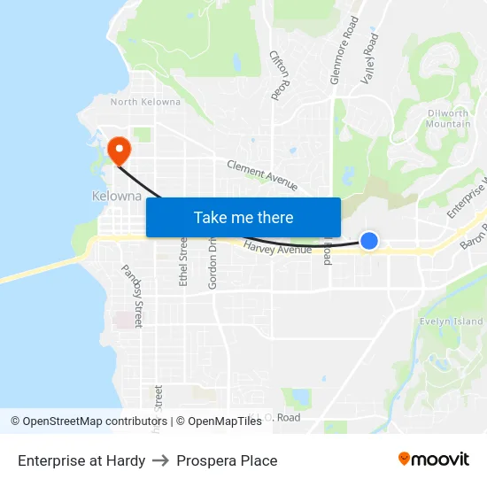 Enterprise at Hardy to Prospera Place map