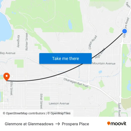 Glenmore at Glenmeadows to Prospera Place map