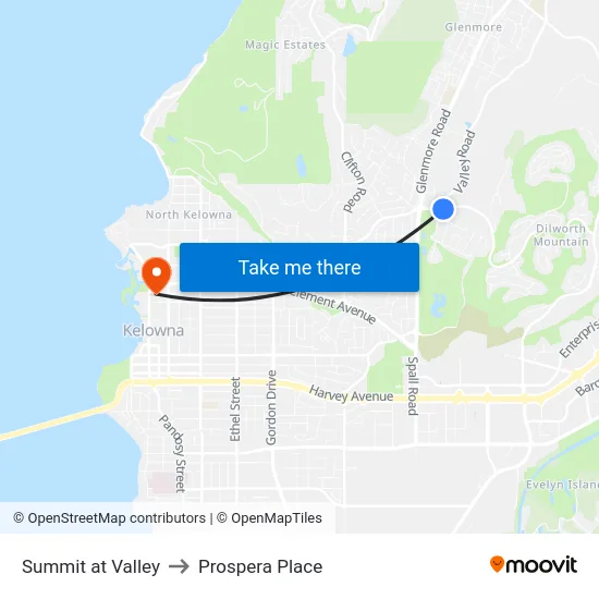 Summit at Valley to Prospera Place map