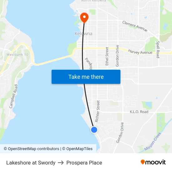 Lakeshore at Swordy to Prospera Place map