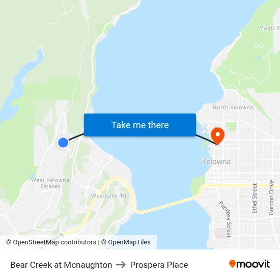 Bear Creek at Mcnaughton to Prospera Place map