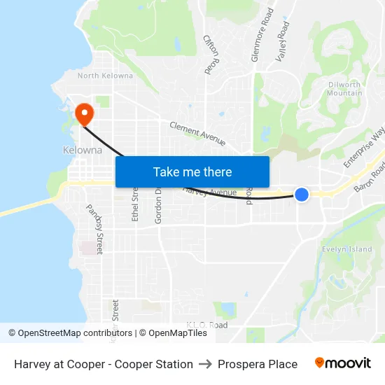 Harvey at Cooper - Cooper Station to Prospera Place map