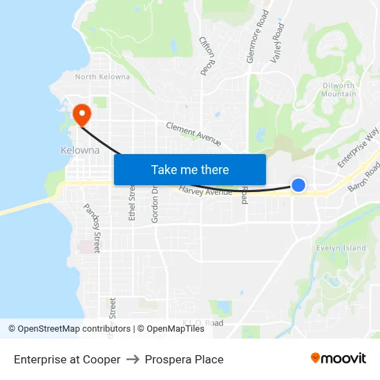 Enterprise at Cooper to Prospera Place map