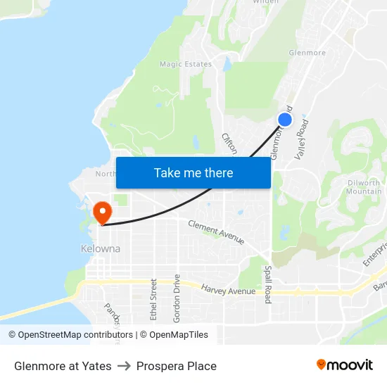 Glenmore at Yates to Prospera Place map