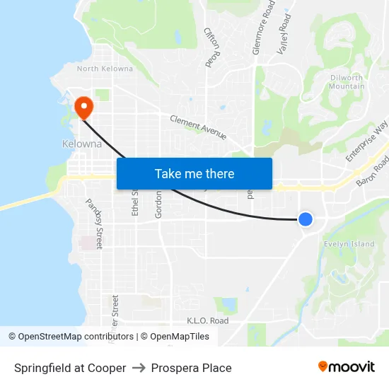 Springfield at Cooper to Prospera Place map