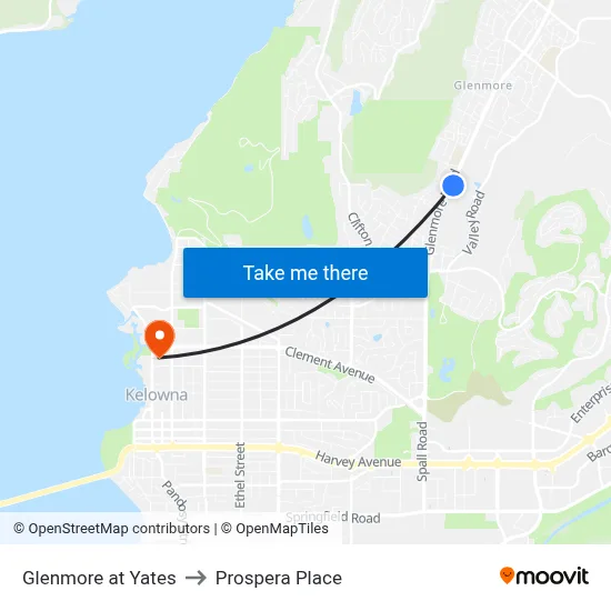 Glenmore at Yates to Prospera Place map
