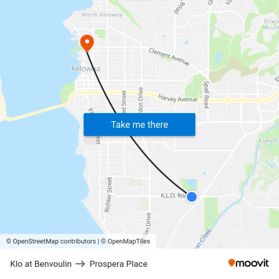 Klo at Benvoulin to Prospera Place map