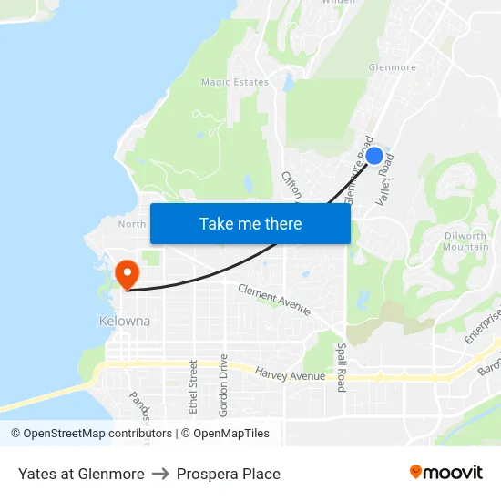Yates at Glenmore to Prospera Place map
