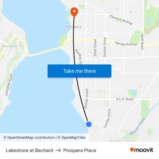 Lakeshore at Bechard to Prospera Place map