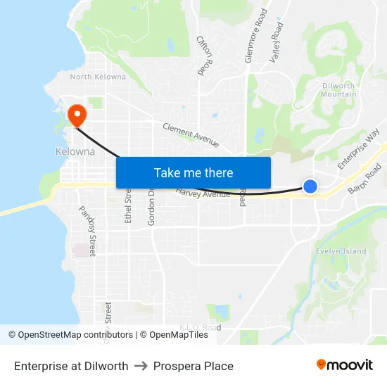 Enterprise at Dilworth to Prospera Place map