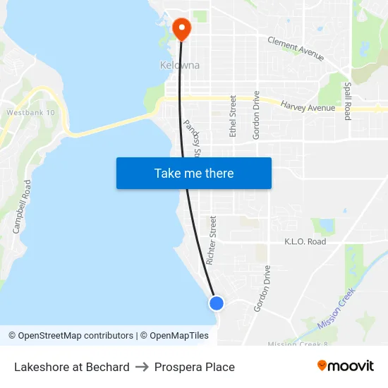 Lakeshore at Bechard to Prospera Place map