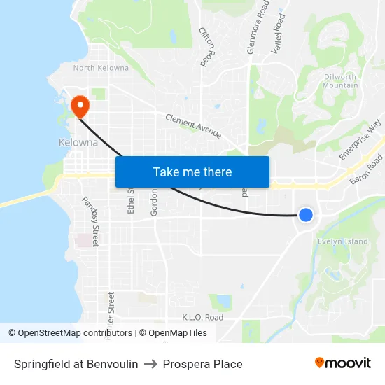 Springfield at Benvoulin to Prospera Place map