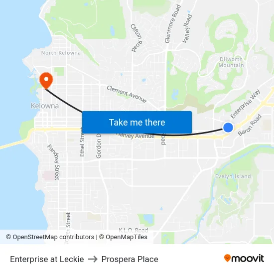 Enterprise at Leckie to Prospera Place map