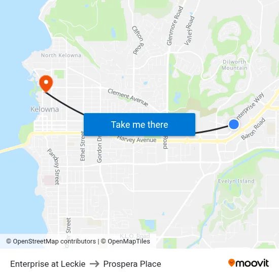 Enterprise at Leckie to Prospera Place map