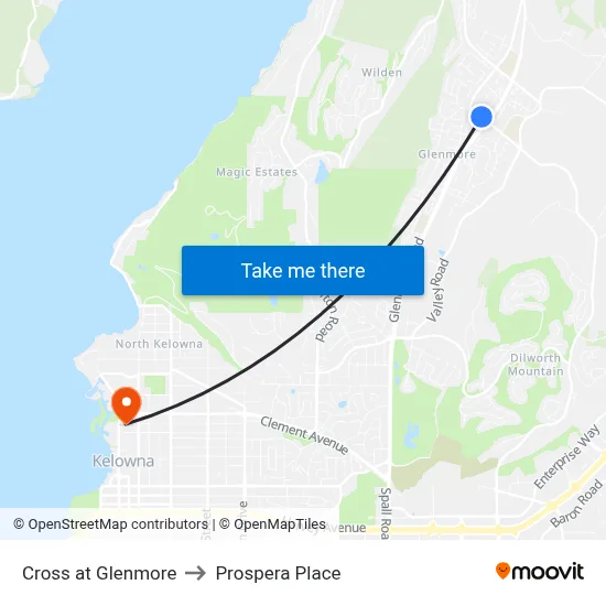 Cross at Glenmore to Prospera Place map