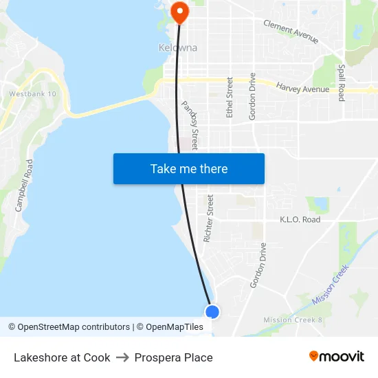 Lakeshore at Cook to Prospera Place map