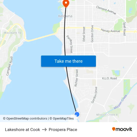 Lakeshore at Cook to Prospera Place map