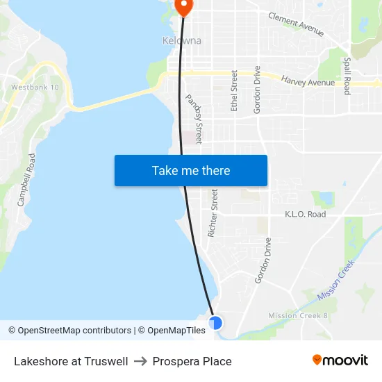 Lakeshore at Truswell to Prospera Place map