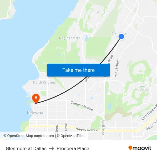 Glenmore at Dallas to Prospera Place map