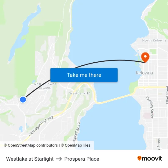 Westlake at Starlight to Prospera Place map