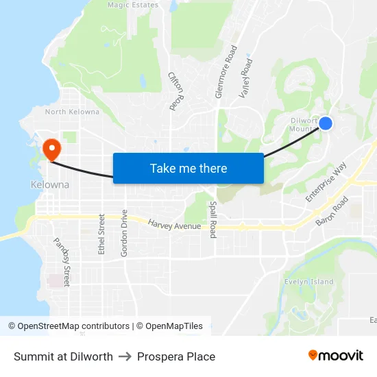 Summit at Dilworth to Prospera Place map