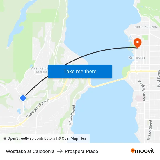 Westlake at Caledonia to Prospera Place map