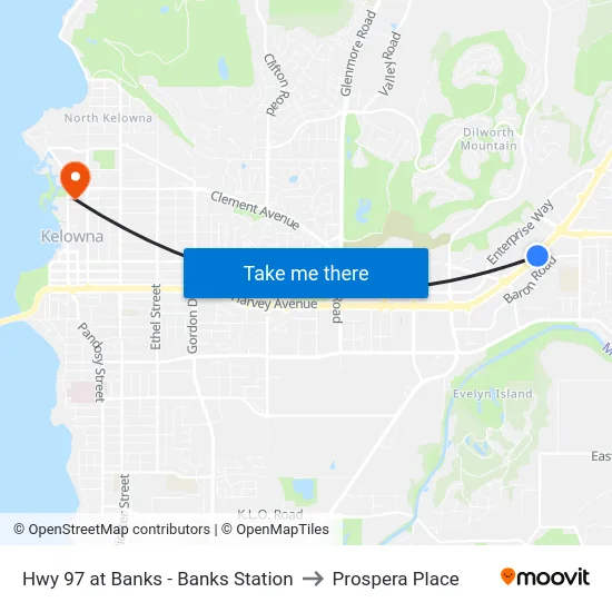 Hwy 97 at Banks - Banks Station to Prospera Place map