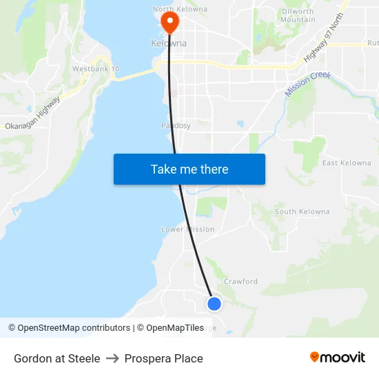 Gordon at Steele to Prospera Place map