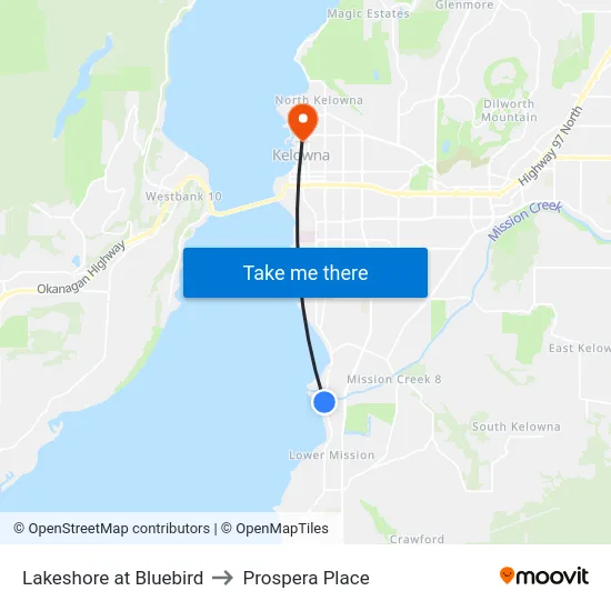 Lakeshore at Bluebird to Prospera Place map