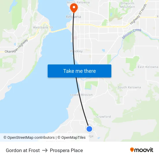 Gordon at Frost to Prospera Place map