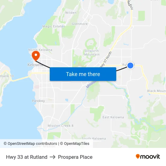 Hwy 33 at Rutland to Prospera Place map