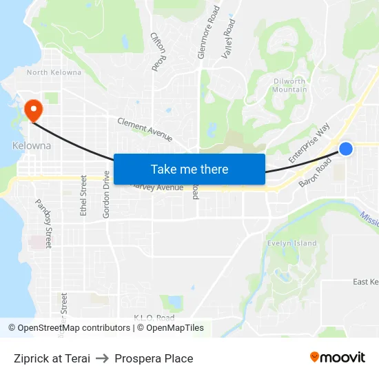 Ziprick at Terai to Prospera Place map