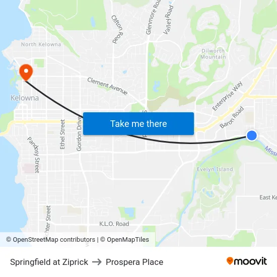 Springfield at Ziprick to Prospera Place map