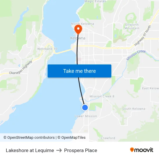Lakeshore at Lequime to Prospera Place map