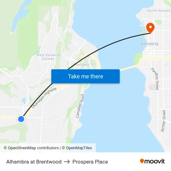 Alhambra at Brentwood to Prospera Place map