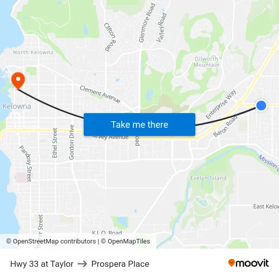 Hwy 33 at Taylor to Prospera Place map
