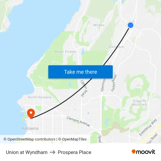 Union at Wyndham to Prospera Place map