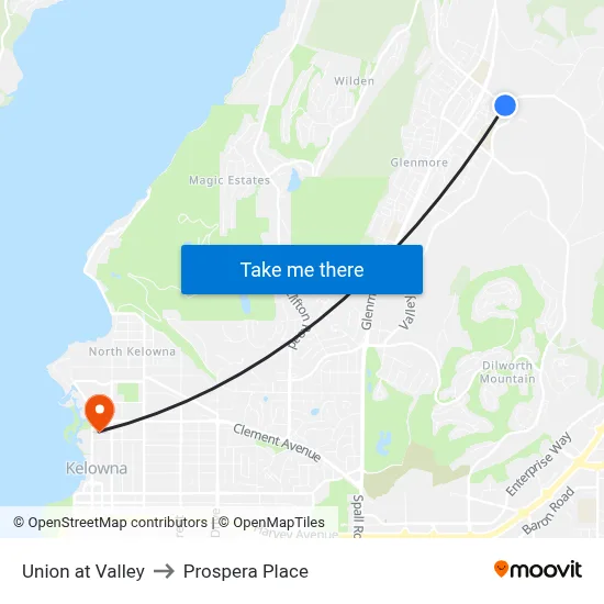Union at Valley to Prospera Place map
