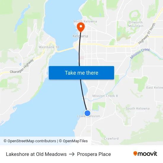 Lakeshore at Old Meadows to Prospera Place map
