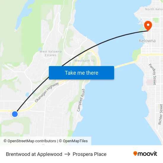 Brentwood at Applewood to Prospera Place map