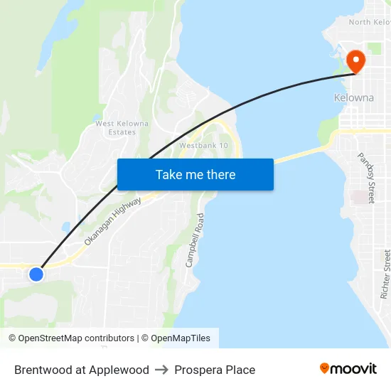 Brentwood at Applewood to Prospera Place map