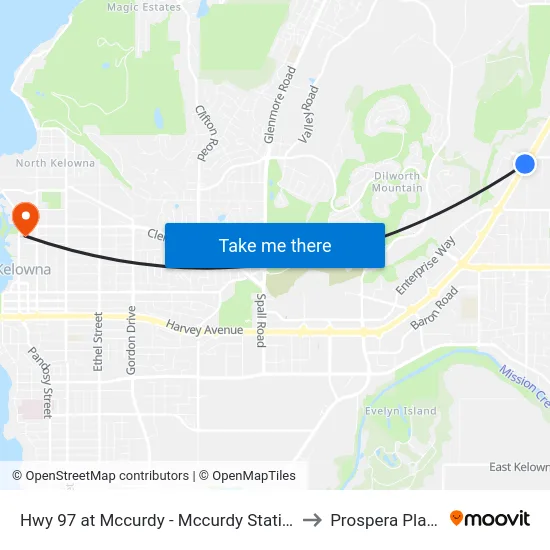 Hwy 97 at Mccurdy - Mccurdy Station to Prospera Place map