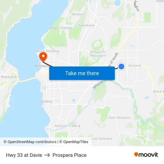 Hwy 33 at Davie to Prospera Place map