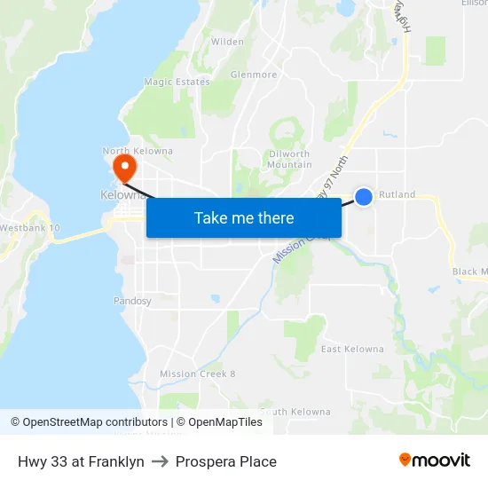 Hwy 33 at Franklyn to Prospera Place map