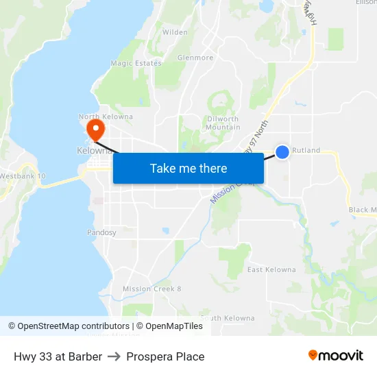 Hwy 33 at Barber to Prospera Place map