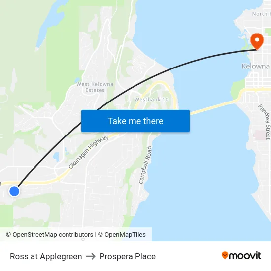 Ross at Applegreen to Prospera Place map