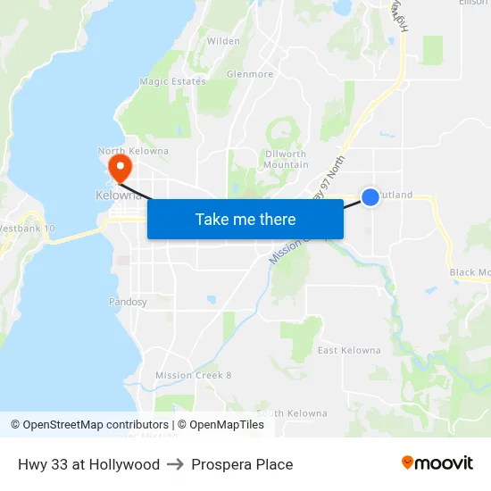 Hwy 33 at Hollywood to Prospera Place map