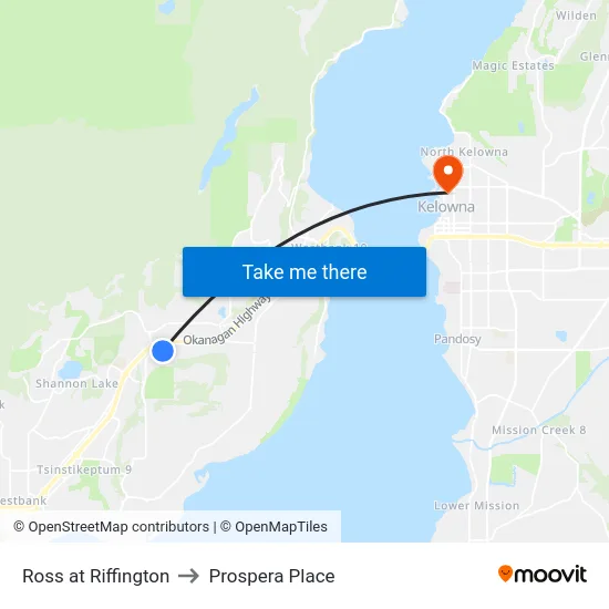 Ross at Riffington to Prospera Place map