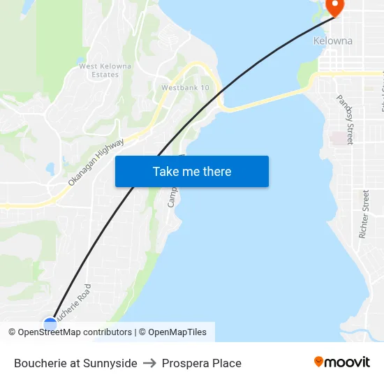 Boucherie at Sunnyside to Prospera Place map