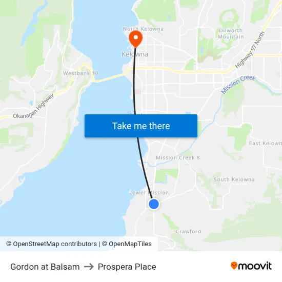 Gordon at Balsam to Prospera Place map